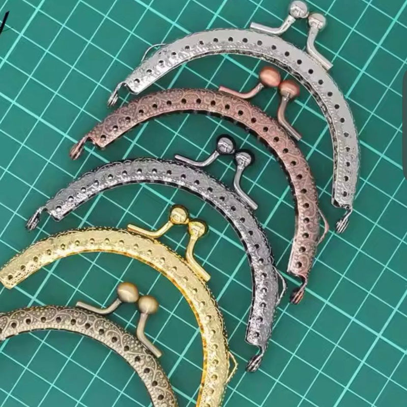 HARDWARE: Set of FIVE 8.5cm Curved Sew in Kiss Lock Purse Frame: Mixed Colours