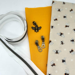 SPECIAL BUY: FQ Lewis & Irene W5 'Bees' on Dk Cream + FQ Gold plain + 1m zipper tape + 3 pulls