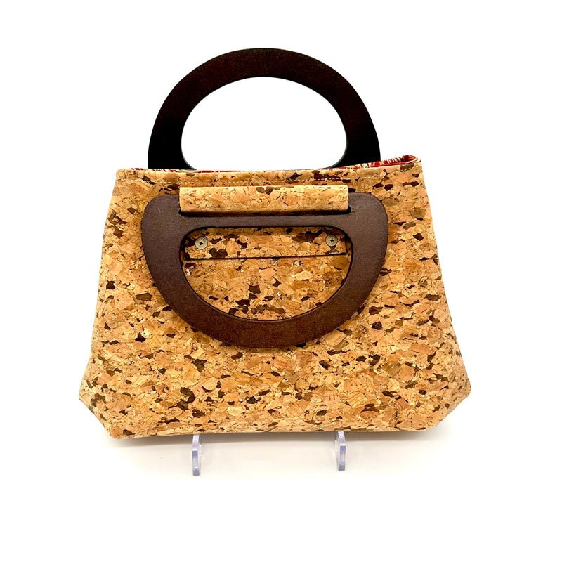 Instructions WITH HARDWARE: Cork and Wood Handle Bag: Printed Pattern + 15cm Wood D Shape Bag Handles: MID WOOD