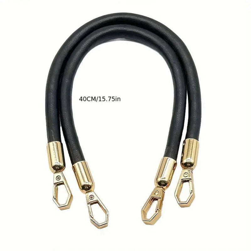 HARDWARE: 40cm Detachable PU Leather Bag Straps with Clasp Attachment: One Pair in BLACK