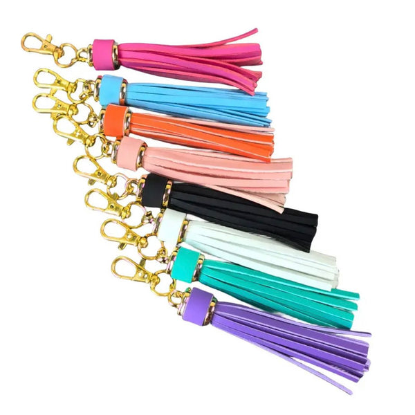 HARDWARE: 10-Piece Faux Leather Keychain Tassels with Lobster Clasp attachments (assorted colours)