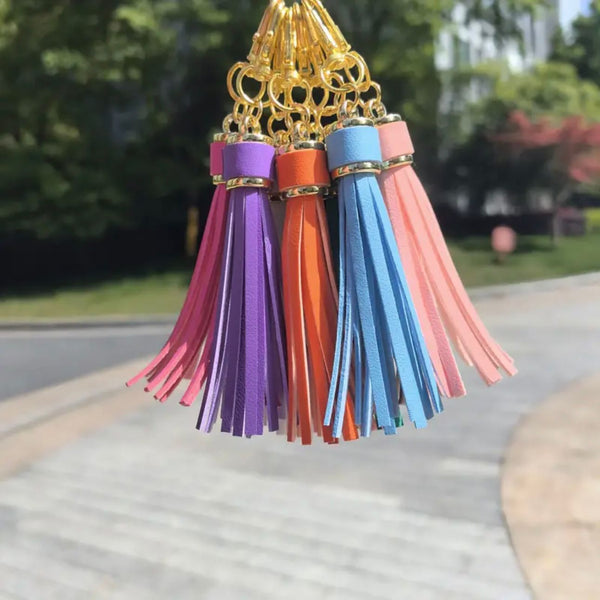 HARDWARE: 10-Piece Faux Leather Keychain Tassels with Lobster Clasp attachments (assorted colours)