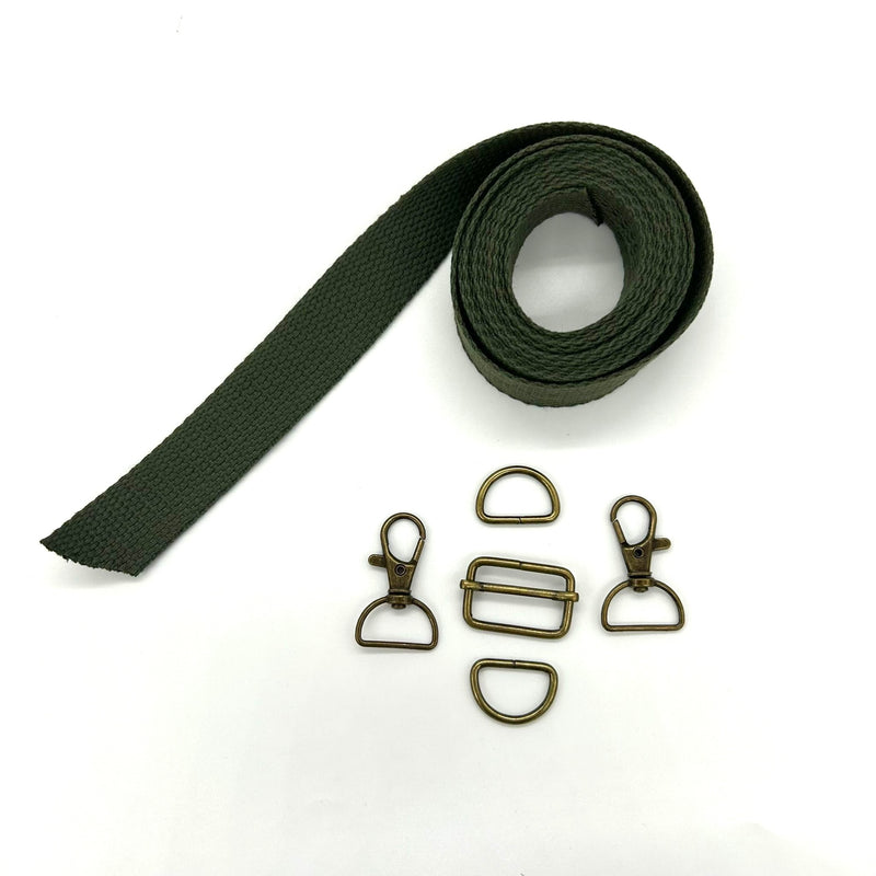 HARDWARE: Cotton Webbing 2m x 1" Bag Strap with Hardware: Green