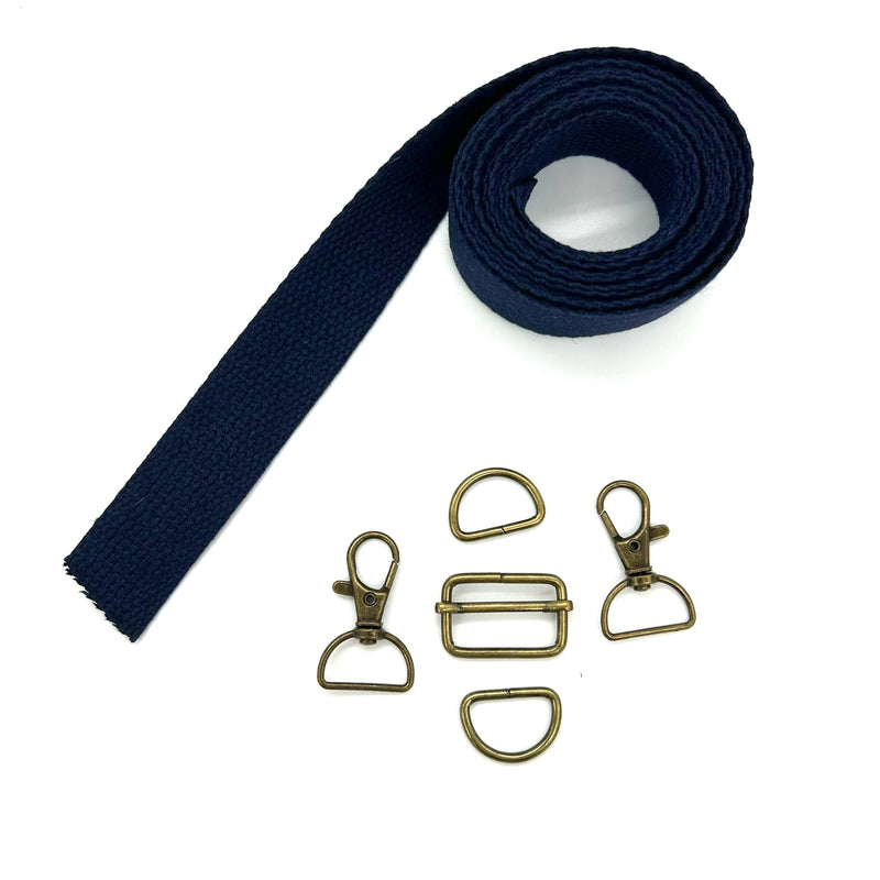 HARDWARE: Cotton Webbing 2m x 1" Bag Strap with Hardware: Navy