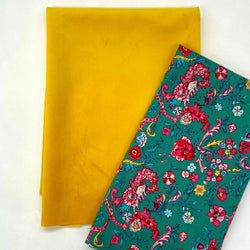 FAT QUARTER DUO: Chatham Glyn | Crafty Velvets 'Plain' CVP012 Ochre + Dutch Heritage | Indira Collection 2051 Green