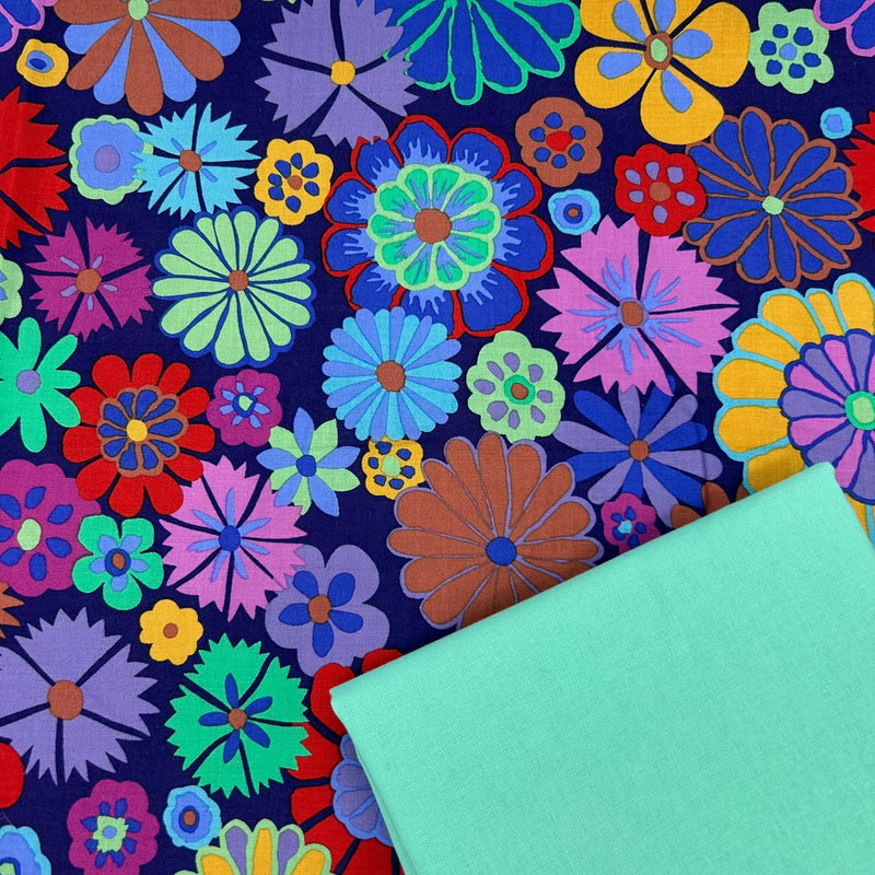 Half Metre Heaven: Kaffe Fassett Collective | August 2024 'Folk Flower' Purple PWGP204.PURPLE with Spearmint