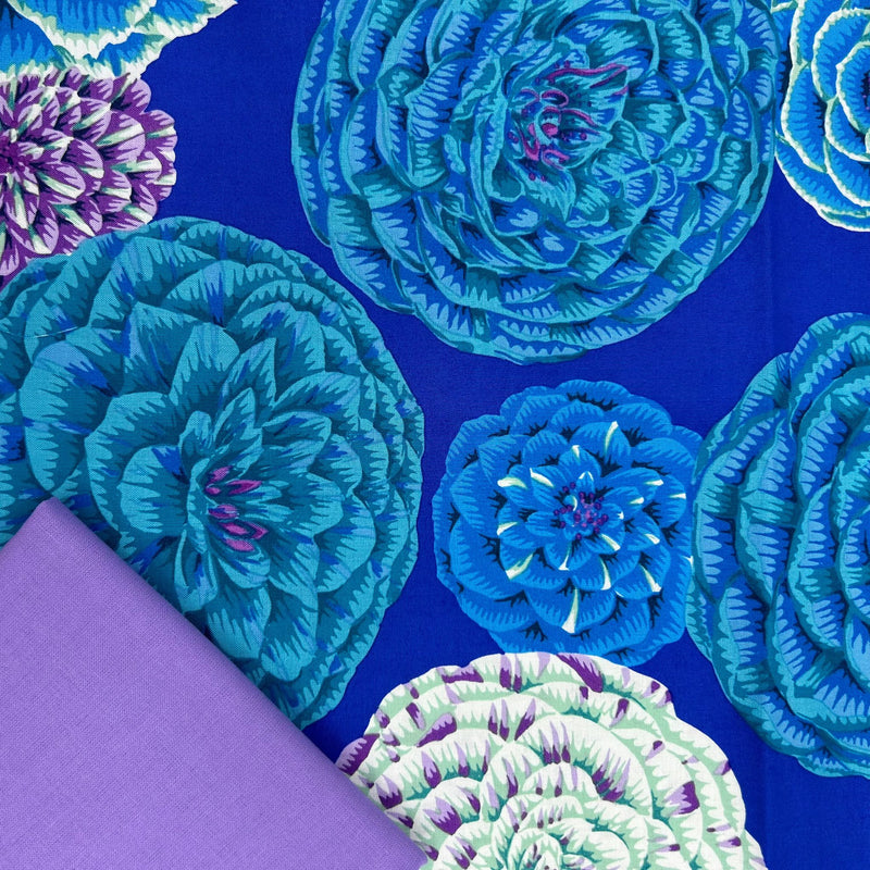 Half Metre Heaven: Kaffe Fassett Collective | August 2024 'Japonica' Blue PWPJ130.BLUE with Amethyst