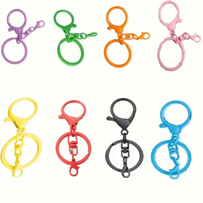 HARDWARE: Set of EIGHT COLOURFUL Lobster Clasp Swivel Clips + Split Rings: Mixed colour pack