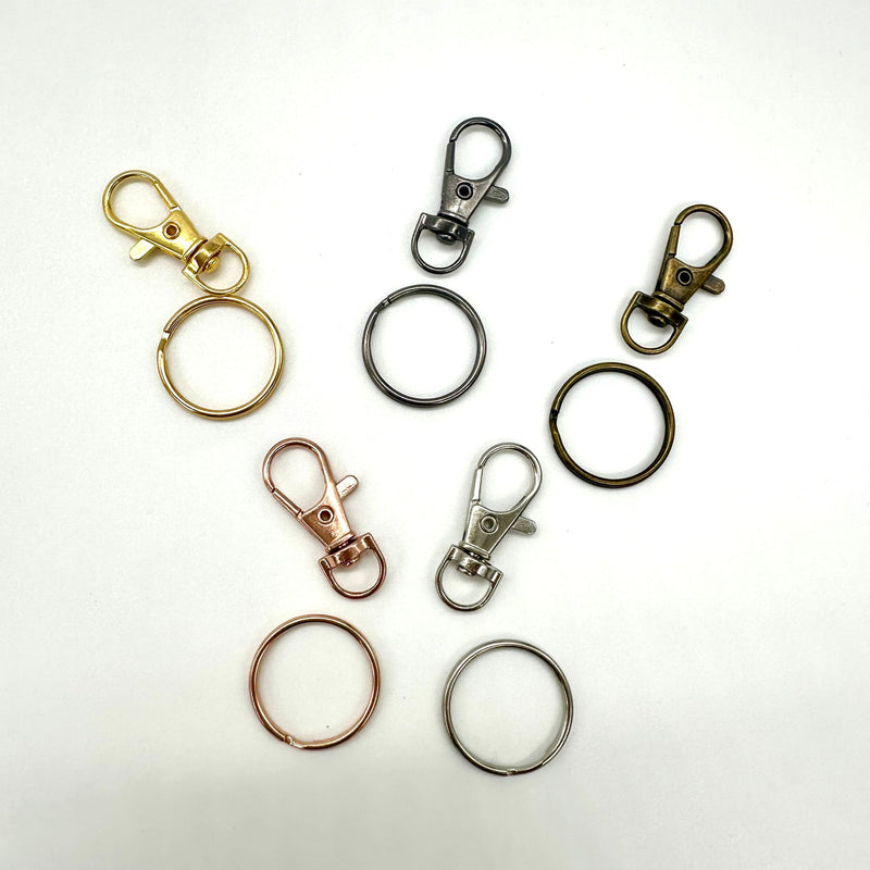 HARDWARE: Set of FIVE Lobster Clasp Swivel Clips + Split Rings in Gold, Silver, Rose Gold, Antique Brass and Gunmetal colour