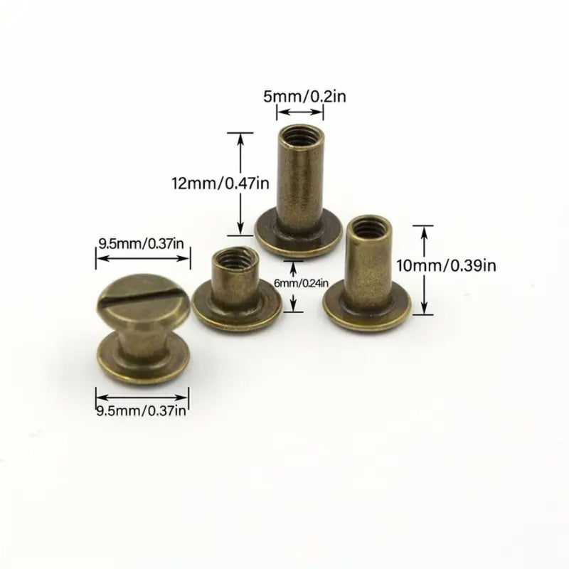 HARDWARE: Screwback 'Chicago Screw' Rivets: 9.5mm Diameter x Three Depths (¼", ⅜", ½"): Bronze/Antique Brass colour