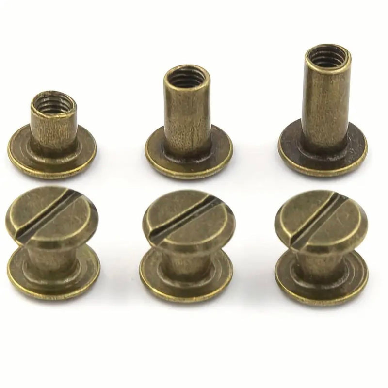 HARDWARE: Screwback 'Chicago Screw' Rivets: 9.5mm Diameter x Three Depths (¼", ⅜", ½"): Bronze/Antique Brass colour