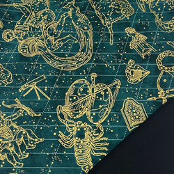 Premium Half Metre Heaven: Robert Kaufman Fabrics | Star Maps 'Star Signs' EMERALD with Black CTO