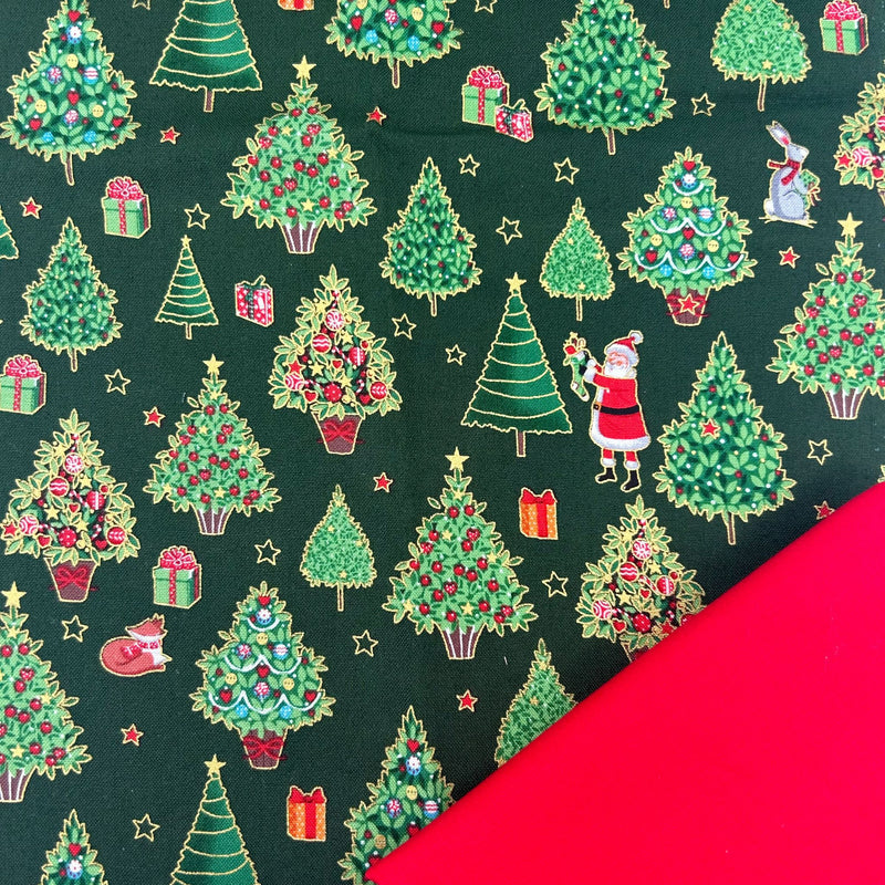 Half Metre Heaven: Makower | Merry Christmas 'Christmas Trees' Green 2481/G with Scarlet