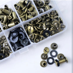 HARDWARE: Screwback 'Chicago Screws' Rivet Set: M5 x Five Sizes: 4/6/8/10/12mm Kit: Antique Brass / Bronze colour