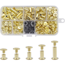 HARDWARE: Screwback 'Chicago Screws' Rivet Set: M5 x Five Sizes: 4/6/8/10/12mm Kit: Bright Gold colour