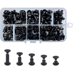 HARDWARE: Screwback 'Chicago Screws' Rivet Set: M5 x Five Sizes: 4/6/8/10/12mm Kit: Black colour