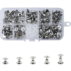 HARDWARE: Screwback 'Chicago Screws' Rivet Set: M5 x Five Sizes: 4/6/8/10/12mm Kit: Silver colour