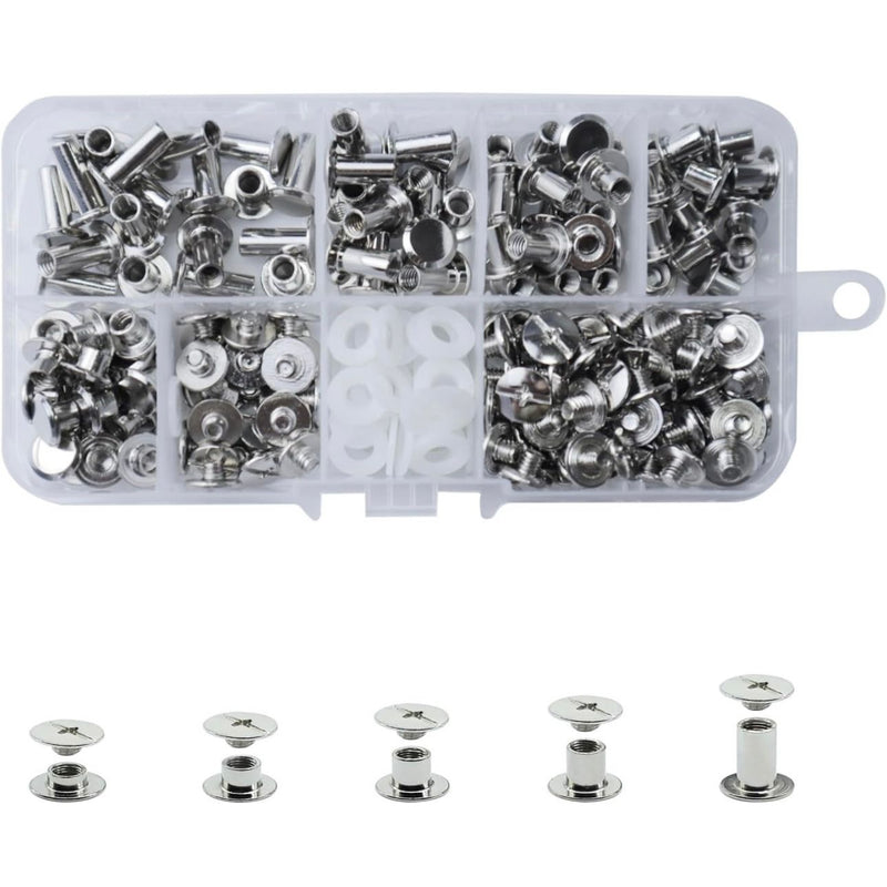 HARDWARE: Screwback 'Chicago Screws' Rivet Set: M5 x Five Sizes: 4/6/8/10/12mm Kit: Silver colour