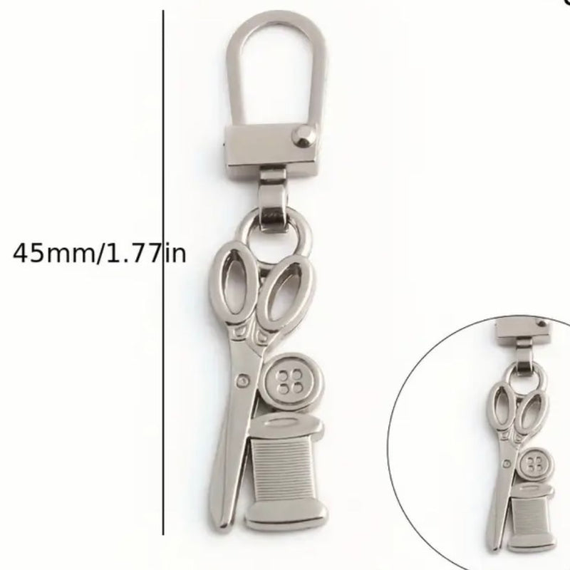 HARDWARE: Clip-On Zip Pull Charm: Sewing: Nickel Silver colour