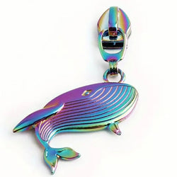 HARDWARE: Metal Zip Slider with Whale: Size 5: Rainbow colour