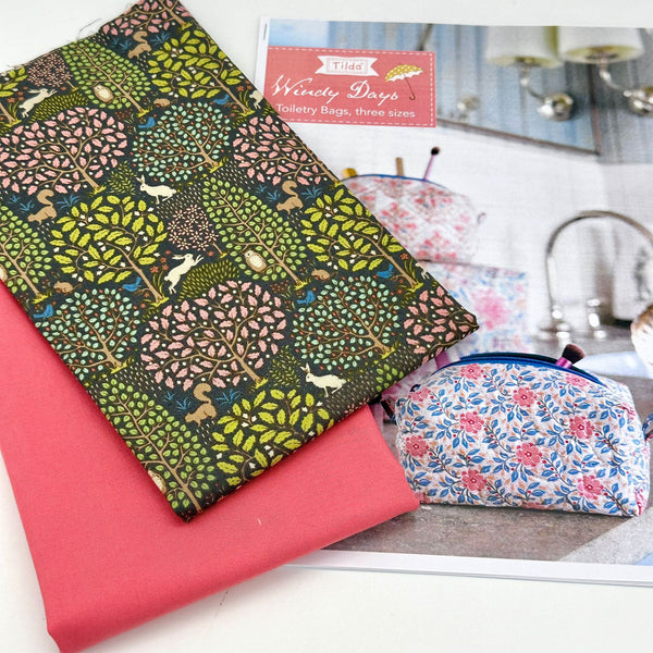 FABRIC DUO with FREE 'Tilda Toiletry Bags' Pattern: 'Sanctuary' Greygreen + Coral Option