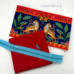 KIT: Odile Bailloeul's Velvet Border Pencil Case: 'TIGRE' Bleu / 'TIGER' Blue