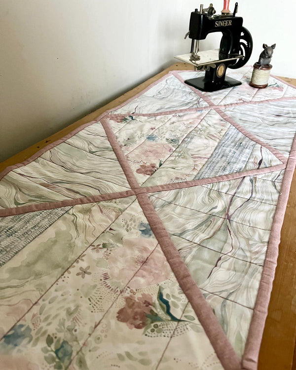 FABRIC KIT: Reversible Quilt As You Go Table Runner: Shell Rummel | Brushstrokes: Dusky Pink Option