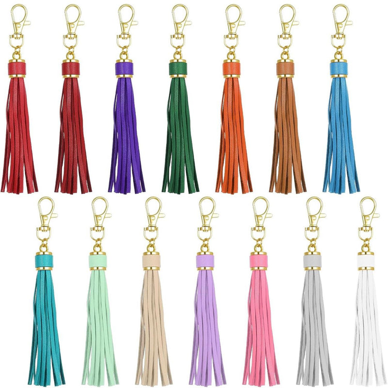 HARDWARE: 14-Piece 15cm Faux Leather Keychain Tassels with Lobster Clasp attachments (assorted colours)