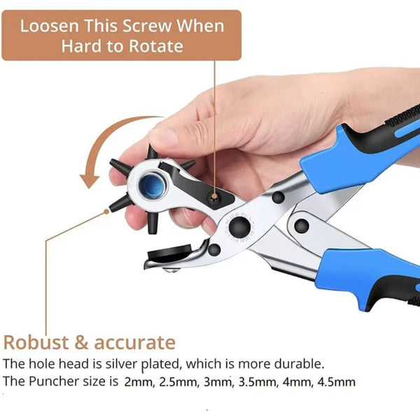 HARDWARE: Hole Punch Plier Set, Revolving Punch Hole Plier Tool + 240 Pcs Leather Double Cap Rivets + 120 Pcs Leather Snap Fasteners