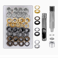 HARDWARE: Eyelet / Grommet Kit inc Tools: 14mm size, 100 Sets, 4 colours