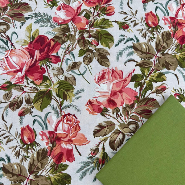 Half Metre Heaven: Edyta Sitar for Andover Fabrics | Joy 'Centerpiece' in Snowdrift 2/1038 L with Sage