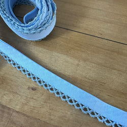 TRIM: Crochet-Edged Poplin Bias Binding (Double Fold) - 15mm width: Precut 5m: LIGHT BLUE