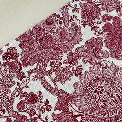 MEGA METRE: 1m Half-Panama Cotton Rich 'Design 9: Baroque Floral' RED + 1m NATURAL plain