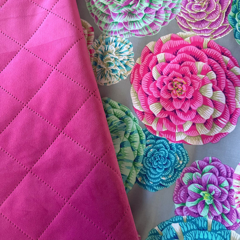 HALF METRE DUO: Crafty Velvets 'Quilted Plain' QCVP011 Hot Pink + Kaffe Fassett Collective 'Japonica' Pastel