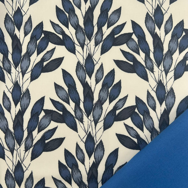 Half Metre Heaven: Amy Sinibaldi for Art Gallery Fabrics | Haven 'Brushed Leaves' Gris HAV26400 with Cadet Blue