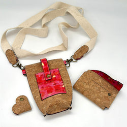 SAMPLE SALE: 24G: Money and Phone Bag + Cable Tidy + Folded Wallet: Cork & George Mendoza | Dance of Dreams 'Peppermint Parade' Red