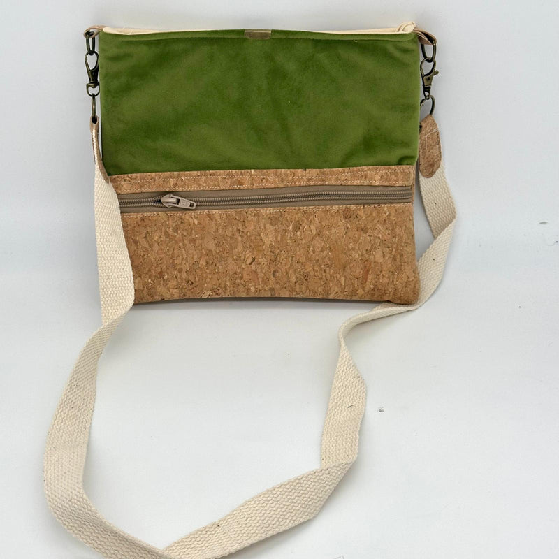 SAMPLE SALE: 26BK: Square(ish) Bag in Cork and Green Velvet