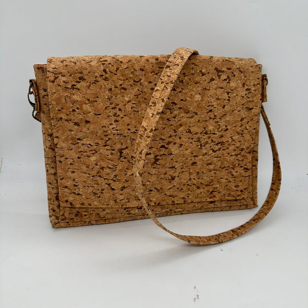 SAMPLE SALE: AC18: Cork Laptop Bag: Dark Grain Cork + Burnt Orange Lining