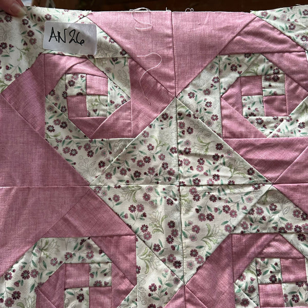 SAMPLE SALE: AN26: Leesa Chandler Pieced Quilt TOP ONLY |  Melba 'Small Floral' Ivory/Pink + Orchid blender