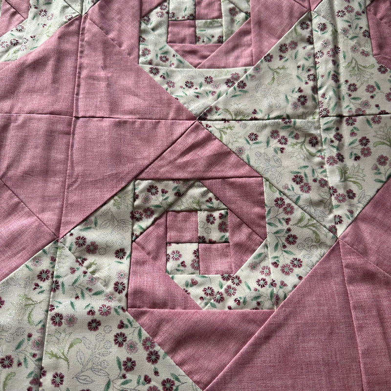 SAMPLE SALE: 26BN: Leesa Chandler Pieced Quilt TOP ONLY |  Melba 'Small Floral' Ivory/Pink + Orchid blender