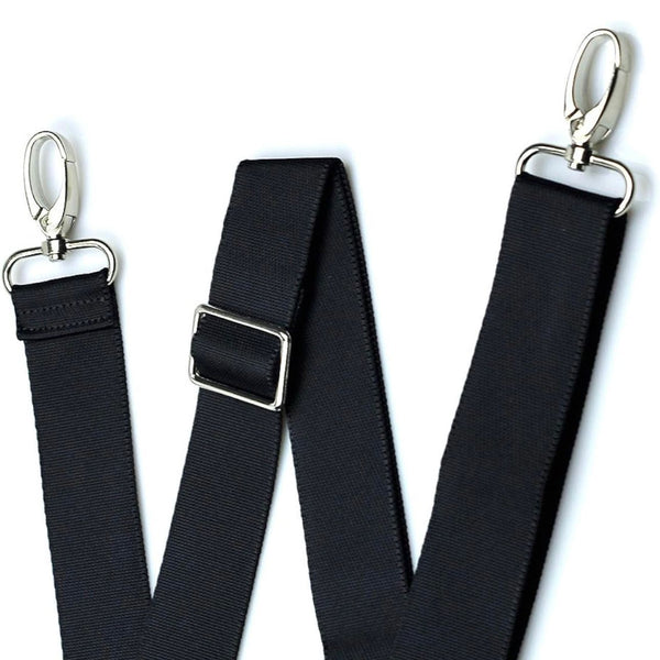 HARDWARE: Adjustable Shoulder Strap with attached 360 degree Swivel Clips: 1.5" wide: Black/Chrome