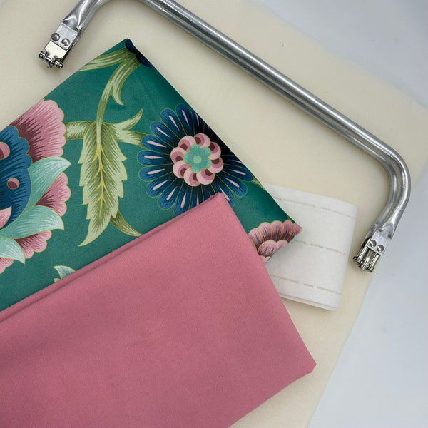 NM Designs Workshop Bundle | Month 9: 30cm Velvet Tubular Frame Bag: 'BEAULIEU' CVL066 Teal Velvet + Blush