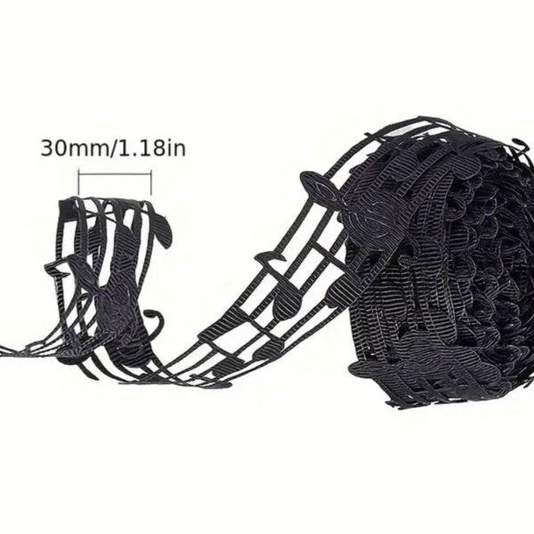 TRIM: Music Sheet Pattern Lace Trim in Black: PRECUT 1.83m / 2 YARD Length