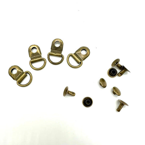 HARDWARE: Set of Four D Ring Rivets: Antique colour