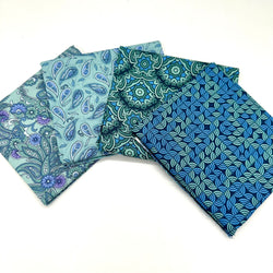 FAT QUARTER BUNDLE: 4 X FQ: Designs By Sarah J for Andover Fabrics | At Days End fabrics GRASSY FIELDS (TEAL) COLOURWAY