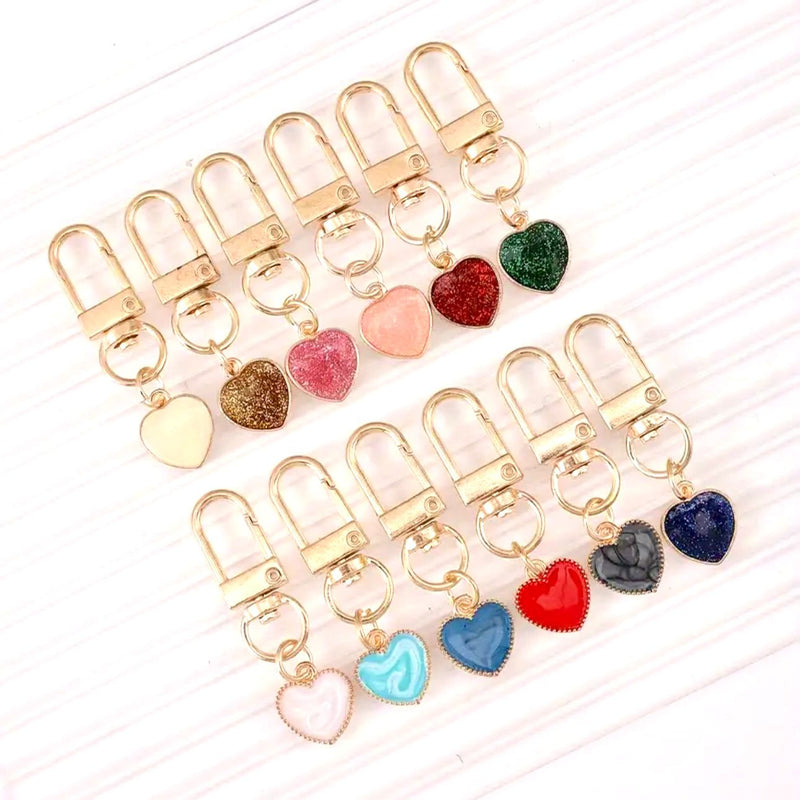 HARDWARE: Clip-On Zip Pull Charms: Glitter Hearts: Set of 12 Assorted