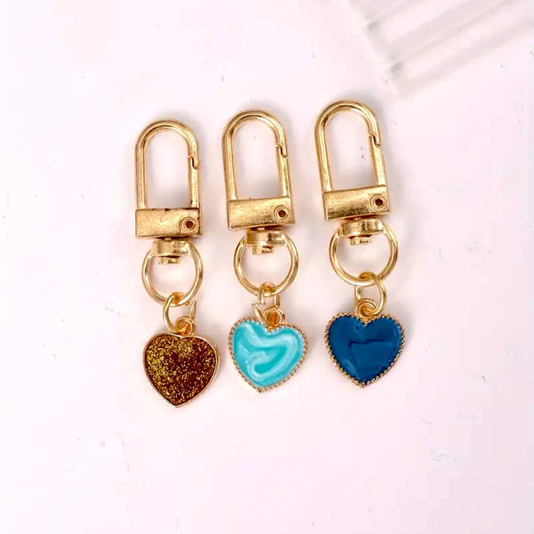 HARDWARE: Clip-On Zip Pull Charms: Glitter Hearts: Set of 12 Assorted