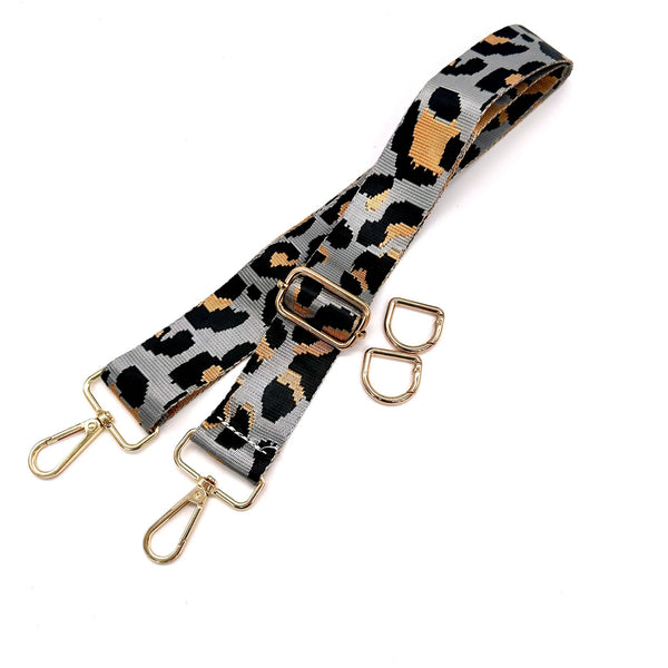 HARDWARE: ONE Adjustable Bag Strap with Lobster Clasp Attachment + Matching Spring D Rings: Animal Print