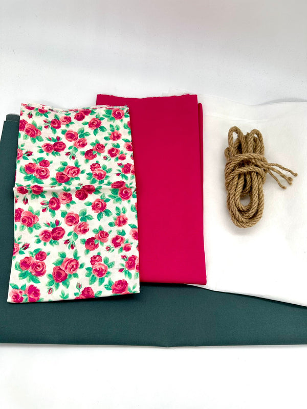 FABRIC KIT: Waxed Base Drawstring Caddy: Liberty | Flower Show Summer 'Ascot Rose' Option