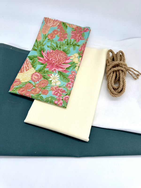 FABRIC KIT: Waxed Base Drawstring Caddy: Leesa Chandler | Under The Aussie Sun 'Floral' Teal Pink Option